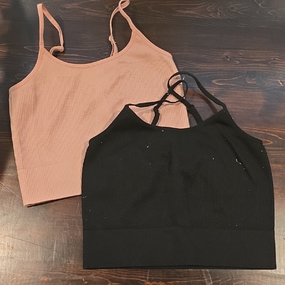 Bozzolo Black and Pink Fitted Crop Camisoles - Picture 1 of 3